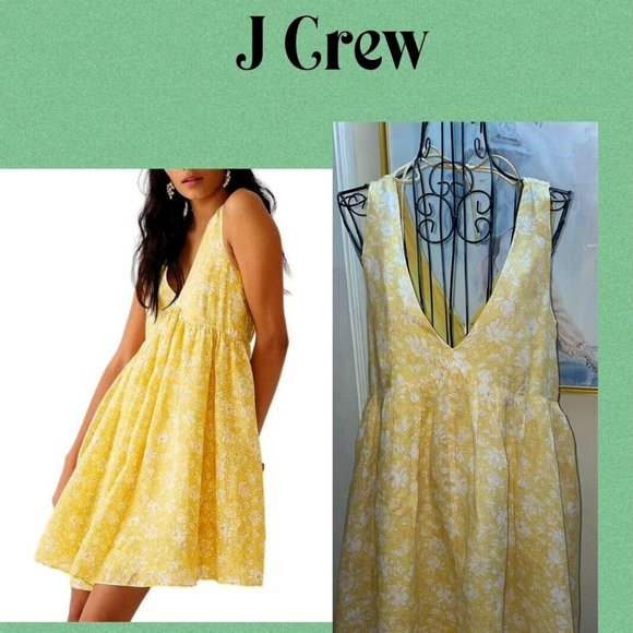 J.CREW YELLOW "TOSSED FLORAL" PRINT SWING/BABY DOLL DRESS~SLEEVELESS~XS - Picture 1 of 8